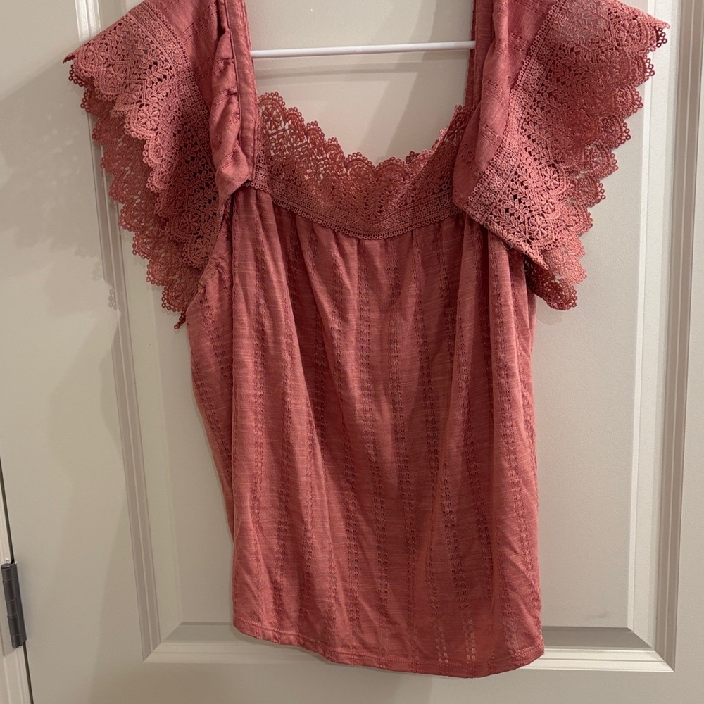 Maurices Coral Lace Trim Blouse